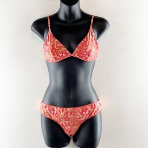 Rip Curl Lunar Tides Bandana Paisley Print Two Piece Swimsuit Orange XS / S
